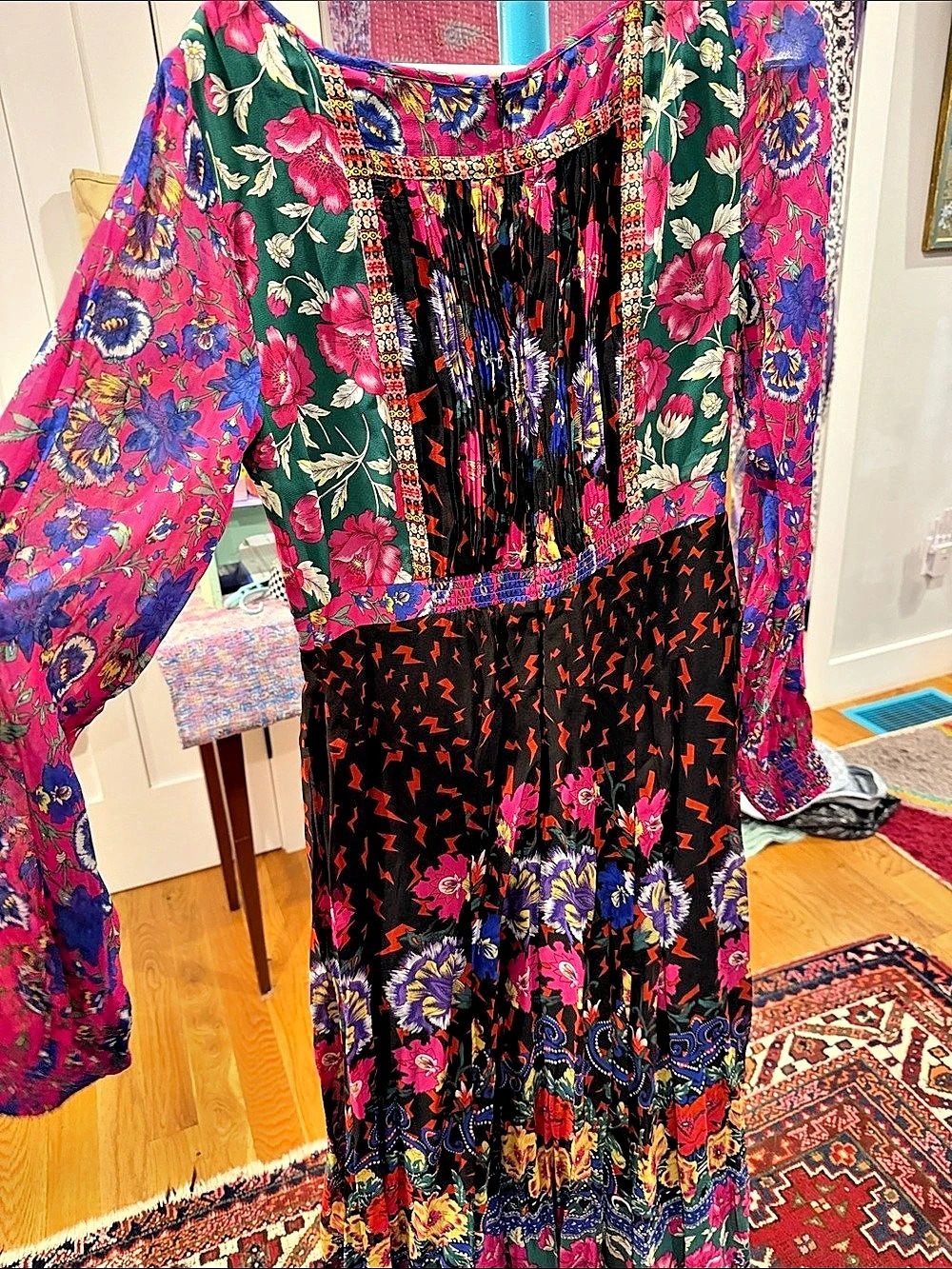 Moulinette Soeurs Floral Maxi Dress Pink & Black Size 8 Like New - Picture 2 of 7